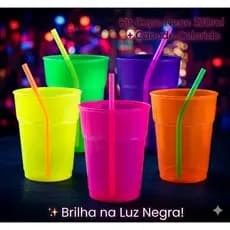 Kit 200 Copos Neon 300ml Fluorescente Brilha Luz Negra UV Premium Festa Balada Descartável