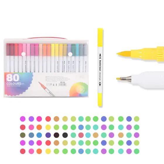 Kit 24/36/48/60/80/100/120 Canetas 2 em 1 Brush Lettering e Ponta Fina Dual Pen Canetinha Colorir Desenho