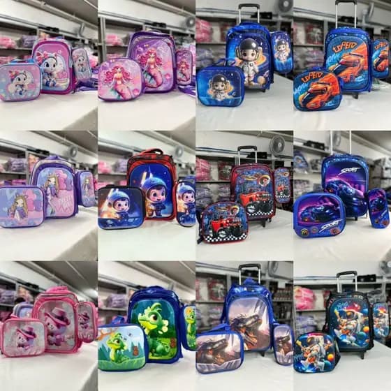 Kit Mochila Escolar Infantil de Rodinhas Menino Bolsa Resistente Impermeável Com Lancheira e Estojo BMA9719U-KIT