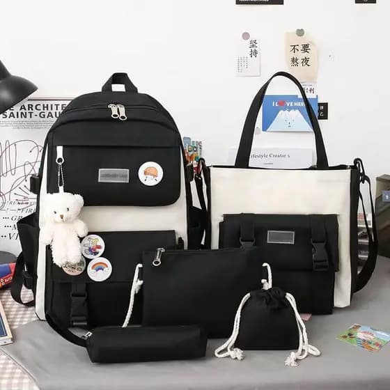 Kit de Bolsas Mochila Feminina Escolar Universitária De Viagem Moda Casual Unissex 9016