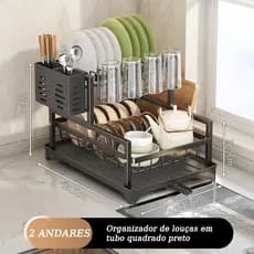 Escorredor de Louças Rack Aço Carbono Organizador Preto QILIN.
