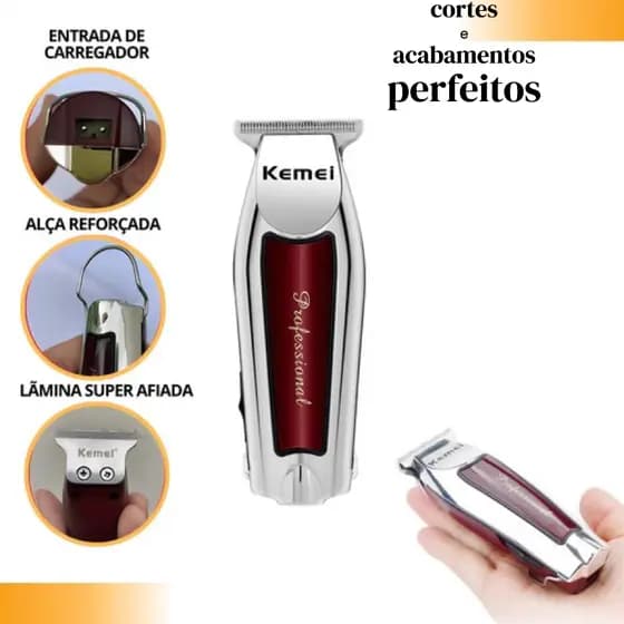 Máquina De Acabamento Barbearia Barba Cabelo Bigode Profissional Kemei-9163