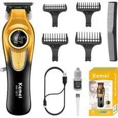 Maquina Cortar Cabelo Acabamento Kemei Turbo 8000rpm Led Profissional