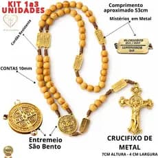 1 a 3 Terços Luxuoso Contemplação Dos Mistérios São Bento Madeira Cruz Metal Católico Proteção e Fé