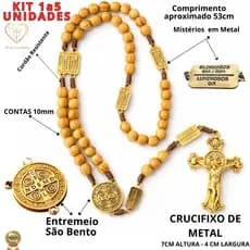 1 a 4 Terços Luxuoso Contemplação Dos Mistérios São Bento Madeira Cruz Metal Católico Proteção e Fé