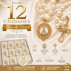 Kit 12 Terços de Noiva Pérola 12mm Nossa Senhora Aparecida Luxo Casamento Strass Para Lembrancinhas!