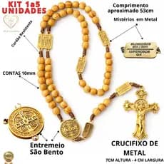 1 a 5 Terços Luxuoso Contemplação Dos Mistérios São Bento Madeira Cruz Metal Católico Proteção e Fé