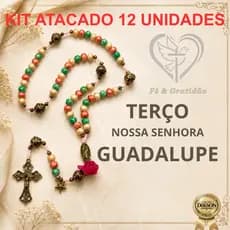 Terço N Sra De Guadalupe Original Kit Atacado 12 Em Barbante Rosa Contas Coloridas Detalhes Em Metal
