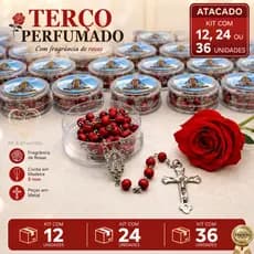 kit 12 24 36 terços Perfumado Nossa Senhora Aparecida Contas Cheiro Rosas Católico Corrente Metal Fé