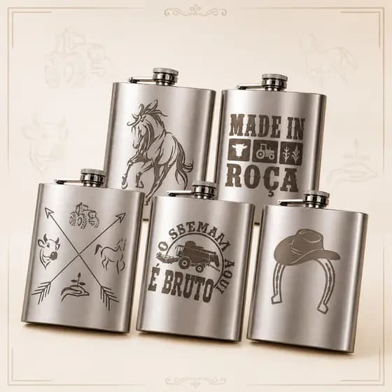 Cantil de whisky CANTIL DE BEBIDA ARTE LASER AGRO\FRASE/PEIXE/CAVALO - IDÉIAS DE PRESENTE