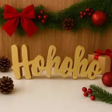 Enfeite Hohoho Natal Dourado – Letreiro Decorativo Plástico Premium, Mesa, Presente e Guirlanda