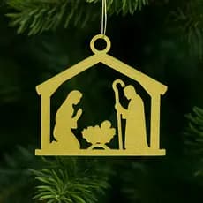 Kit 12 / 24 Enfeites Árvore de Natal Presépio Sagrada Família / Decoração Natalina Cristã Dourado