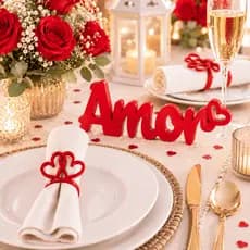Kit Jantar Romântico Amor | Letreiro Decorativo + Par Anel Porta Guardanapo Coração | Dia dos Namorados Bodas Noivado