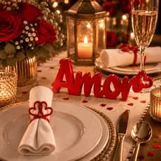 Kit Mesa Posta Romântica | Letreiro Amor + Anel Porta Guardanapo Coração |Dia dos Namorados Bodas