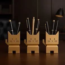 Kit 3 Porta Lápis e Canetas Formato Gato – Organizador Fofo Decorativo para Mesa Volta ás Aulas