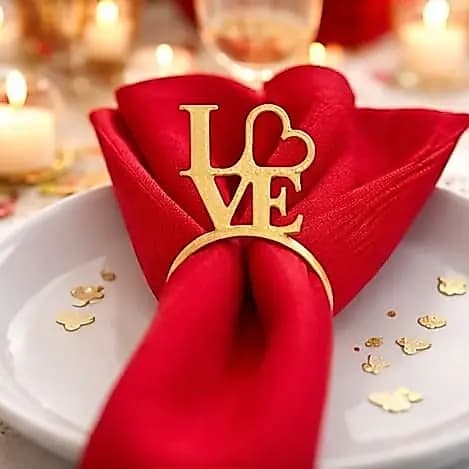 Anel de Guardanapo Love Dourado Decoração Romântica Noivado Jantar Namorados  (Kit com 2 unidades)
