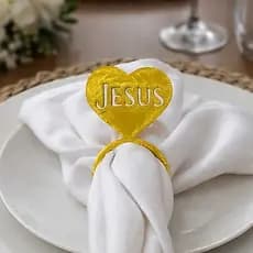 Anel Porta Guardanapo Jesus Kit 6 8 12 24 Unidades | Decoração Mesa Cristã | Coração Letras Vazadas