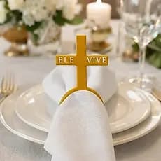 Porta Guardanapo Cruz Ele Vive  / Anel Religioso Decoração Mesa Posta Cristã Páscoa Kit 4 6 8 12 24