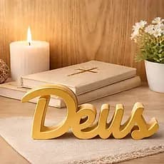 Letreiro Deus Decorativo Palavra Religiosa Cristã Decoração Enfeite de Mesa Moderna