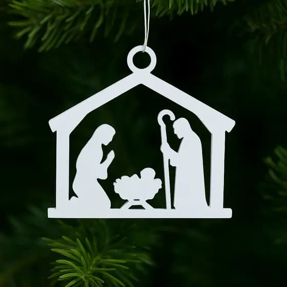 Kit 10 / 20 Enfeites Árvore de Natal Presépio Branco ou Dourado Sagrada Família  Natal Religioso