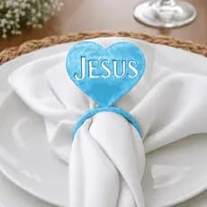 Kit Anéis Porta Guardanapo Jesus Plástico | Mesa Posta Religiosa | Eventos Cristãos | Letras Vazadas