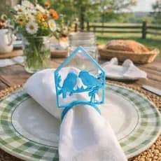 KIT 6 8 12 24 Anel Porta Guardanapo Casinha com Pássaros | Decoração Rústica Campo Fazenda Sítio | Mesa Posta