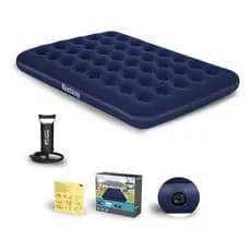 Colchão Camping Casal Resistente Queen Inflável 300kg + Bomba De Ar Bestway Cor Azul Piscina Praia