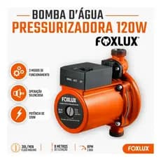 Bomba Pressurizadora de Água Foxlux 120W 220V 1800L/h 9MCA Automática com Fluxostato para Chuveiro Torneira Aquecedor