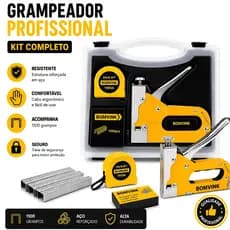 Grampeador Madeira Tapeceiro Profissional Com Maleta Grampos para Artesanato Plástico Tecido