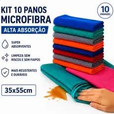 Kit 10 Panos Microfibra Grande 35x55cm Multiuso Limpeza Casa e Carro Cores Sortidas