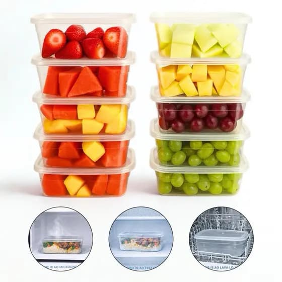 Kit Pote Plastico 1 Litro Transparente Reutilizável Para Organização de Alimentos Freezer e Micro-onda