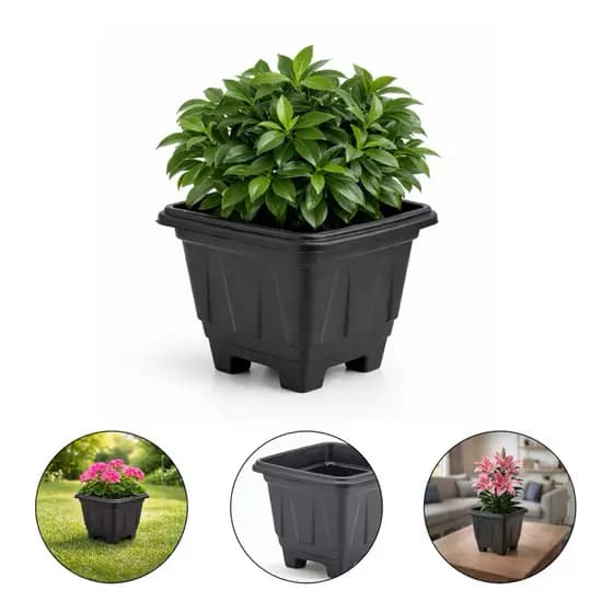 Kit 5 a 10 Vasos para Jardim 4,5 Litros Quadrado | Vaso de Planta Preto/Terracota
