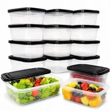 Kit Pote Cozinha 1 Litro Retangular Transparente Tampa Preta - Congelar Carne Armazenar Alimentos Reutilizáveis