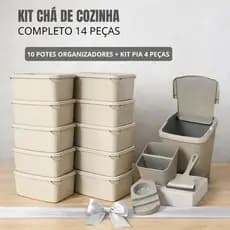 Kit Chá de Cozinha Completo 14 Peças – 10 Potes Organizadores + Kit Pia 4 Peças