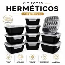 Kit Cozinha Pote Hermético Quadrado 800ml com Tampa Trava Transparente | Microondas e Freezer | Organizador de Alimentos
