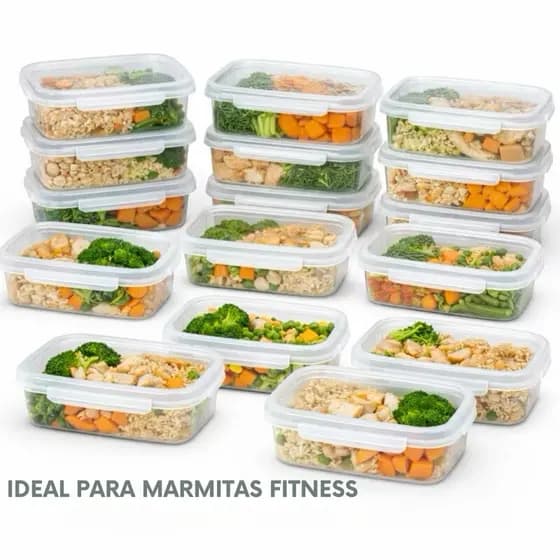 Kit pote marmita plastico hermético com trava transparente 800ml - resistente, livre de BPA, vai ao freezer e microondas
