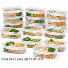 Kit pote marmita plastico hermético com trava transparente 800ml - resistente, livre de BPA, vai ao freezer e microondas