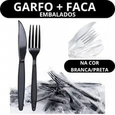 Talher Descartável Super Reforçado Em Sache Garfo E Faca Embalado Individualmente Preto Branco