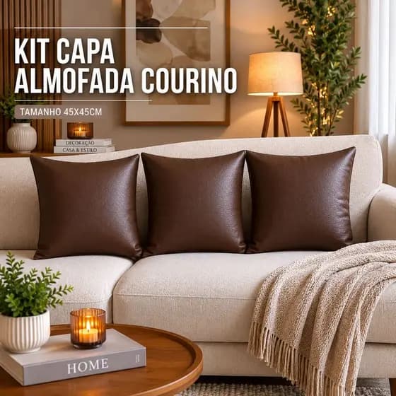 Kit Capas de Almofada Em Courino Premium 45cmx45cm Zíper Invisível Decorativa Sofá Sala Cama Quarto