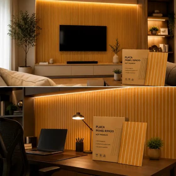 Kit 10 Até 200 Placas Ripados Decorativo MDF Madeira 45x10 Painel Qualidade Premium Sala Penteadeira