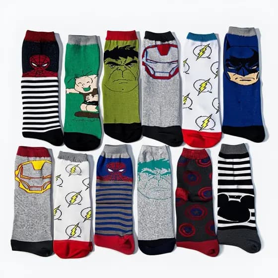 Meias de Personagens Infantil 100% Algodão Cano Alto Kit 6 Pares