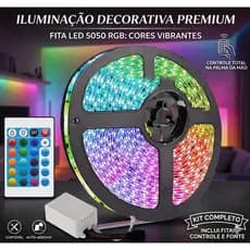Fita De Led 5050 Rgb 5 Metros Colorida Com Controle (Sem Fonte) Kit Completo Decoração