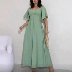 Vestido Feminino longo Evangelico Liso Com Elastex atrás nas Costas - Com Bolso - Moda Evangélica