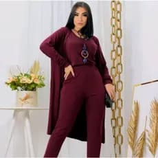 Conjunto Feminino  3 Peças Cardigan + Blusa + Calça Elegante