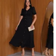 Vestido Feminino Evangelico Longo Botões frontais. gola v