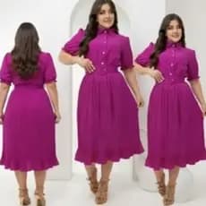 Vestido Midi Plissado Feminino Manga princessa Con Cinto