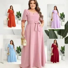 Vestido longo feminina Louis twill Manga Princesa