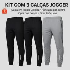 Calça Jogger Masculina Kit com 3 unidades Bolsos com Ziper Skinny
