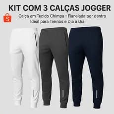 Calça Jogger Skinny 3 unidades com Ziper no Bolso forrada por dentro e Fita refletiva