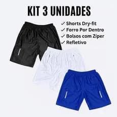 Kit com 1 2 ou 3 Shorts Bermuda Dry Fit Esportiva Treino Com Ziper no Bolso
